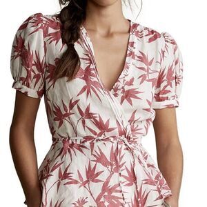 NWOT Polo Ralph Lauren Linen Floral Wrap Blouse in Red and White